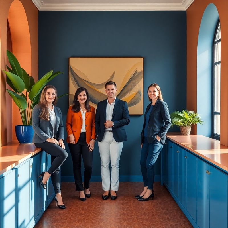 Equipo de cinco consultores editoriales de Casa López en oficina de Valencia